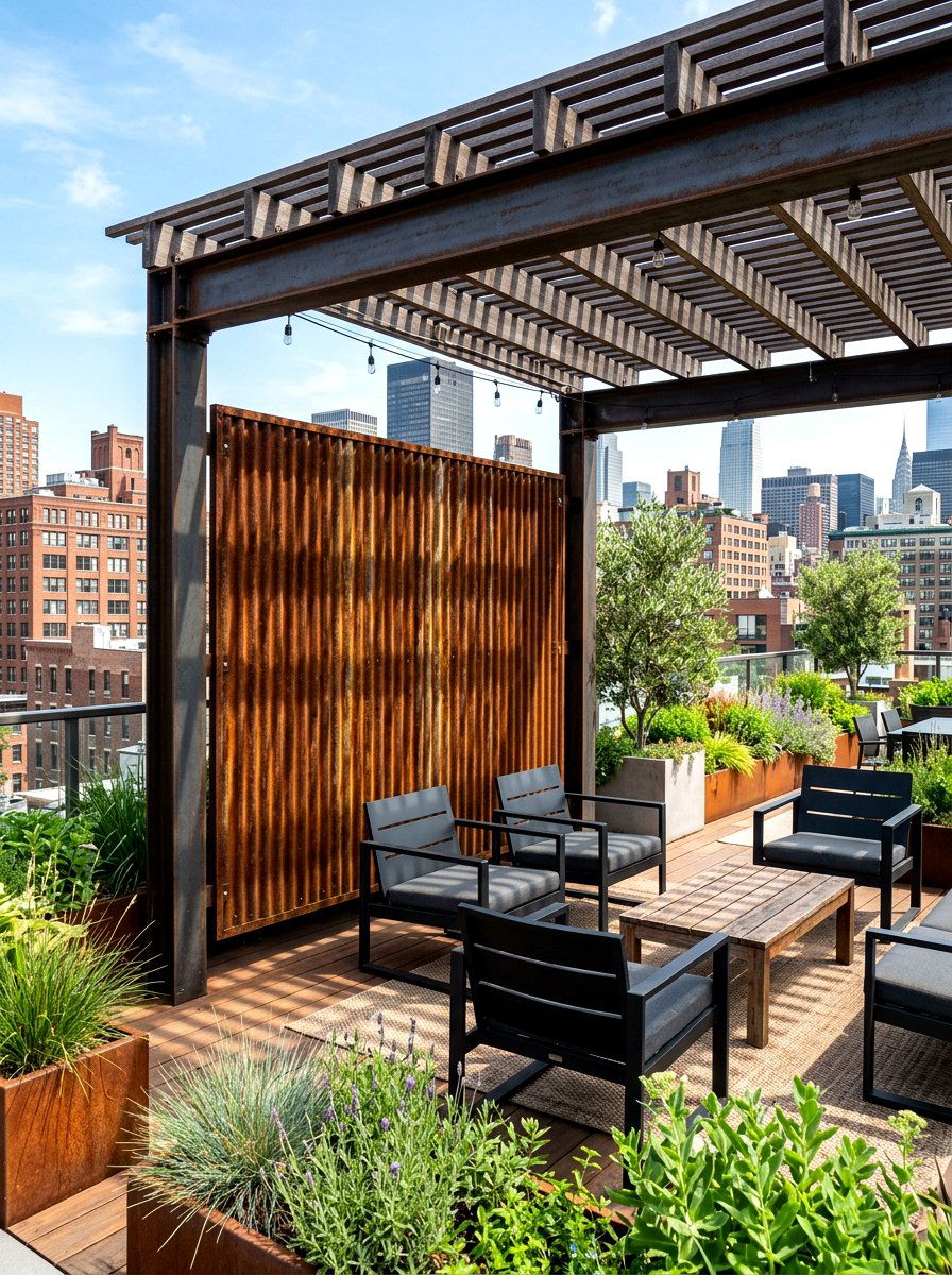Corrugated Metal Screen - 30 pergola privacy wall ideas