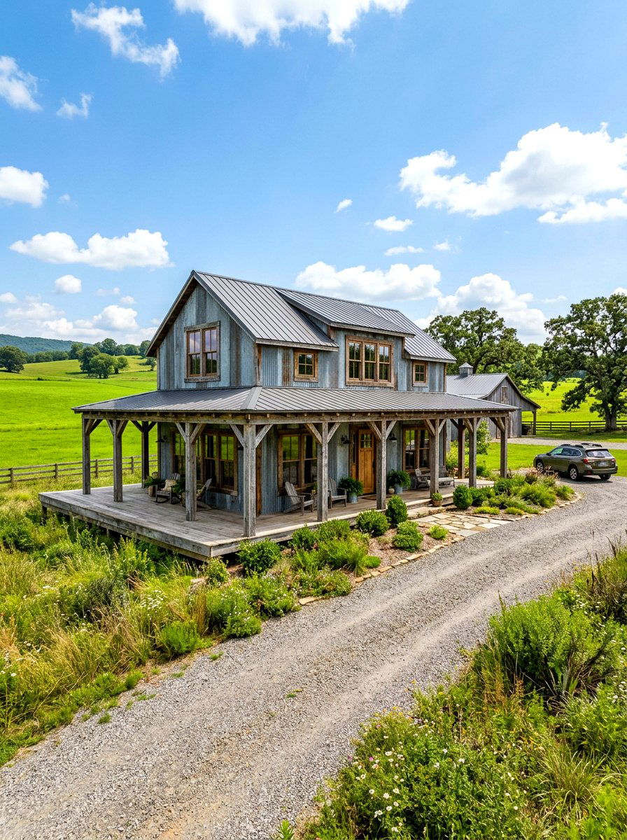 Corrugated Metal Siding With Reclaimed Wood Accents - 30 mixed siding exterior ideas