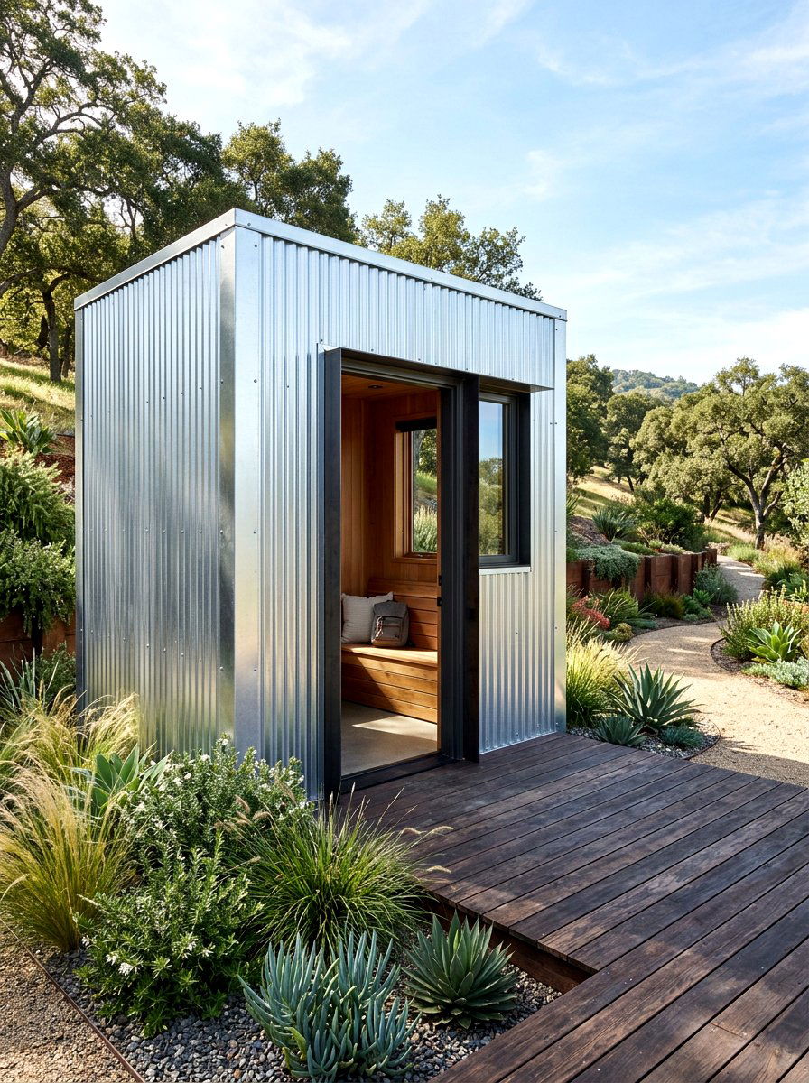 Corrugated Metal Station - 30 outdoor changing room ideas