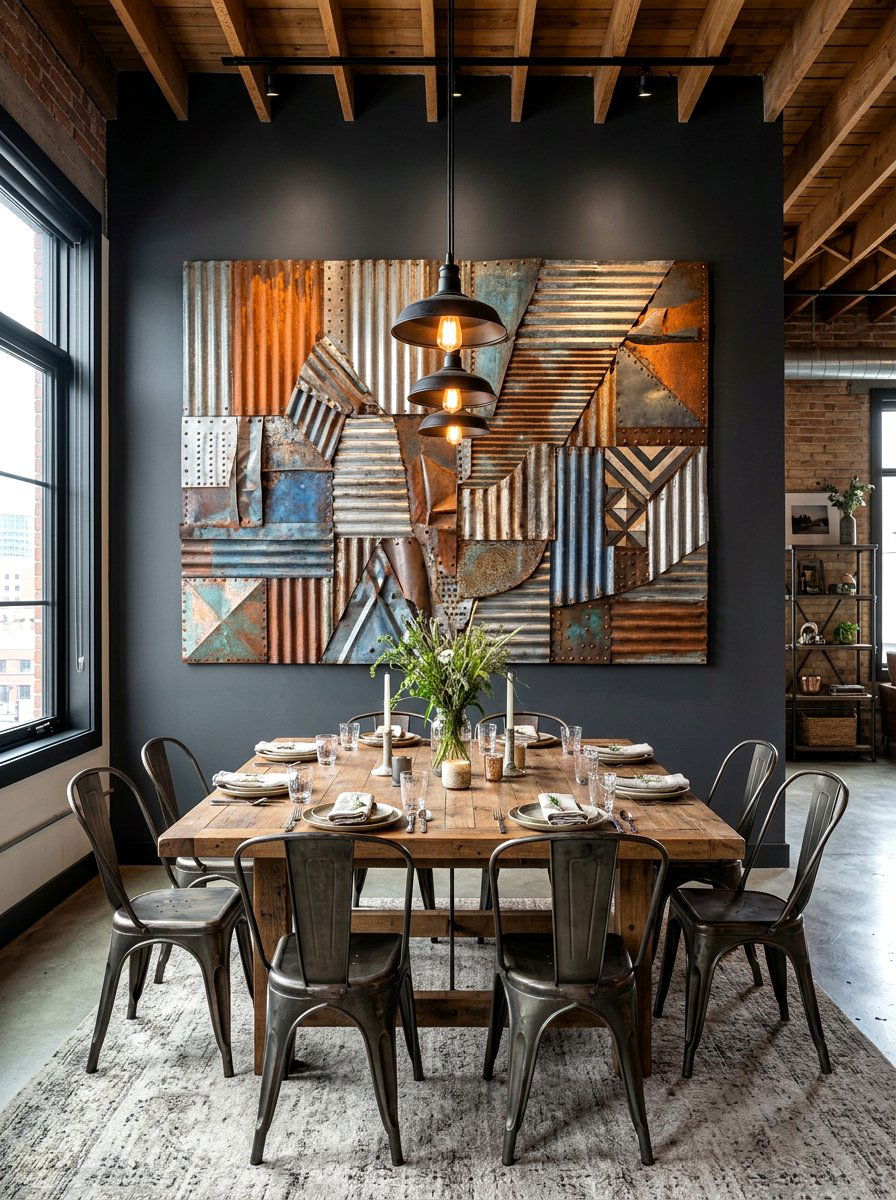 Corrugated Metal Wall Art - 30 reclaimed material decor ideas
