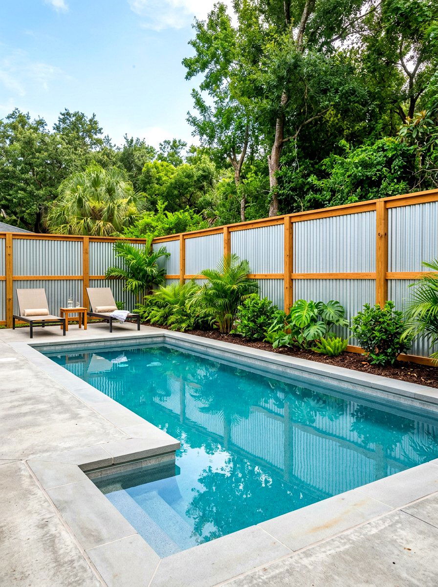 Corrugated Metal Wall - 30 pool privacy ideas