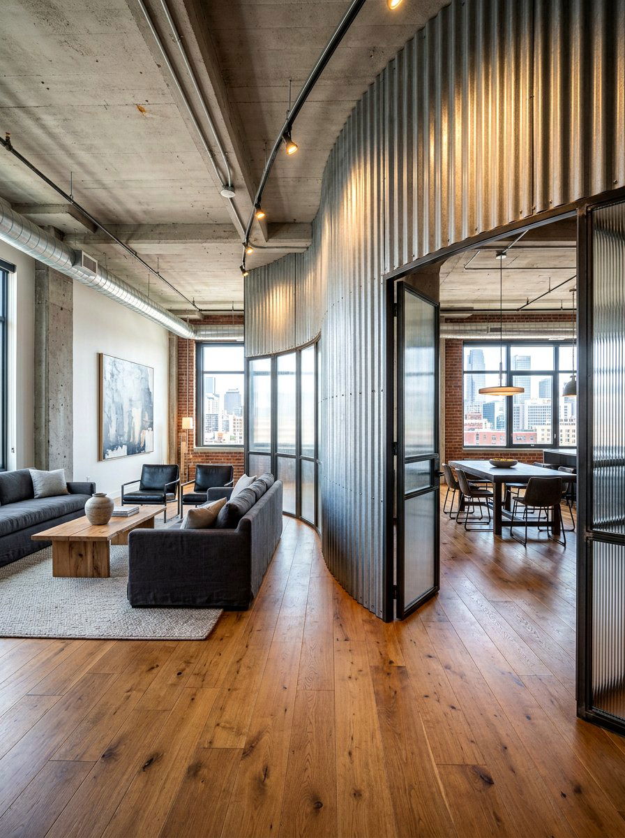 Corrugated metal curved wall - 30 curved partition wall ideas