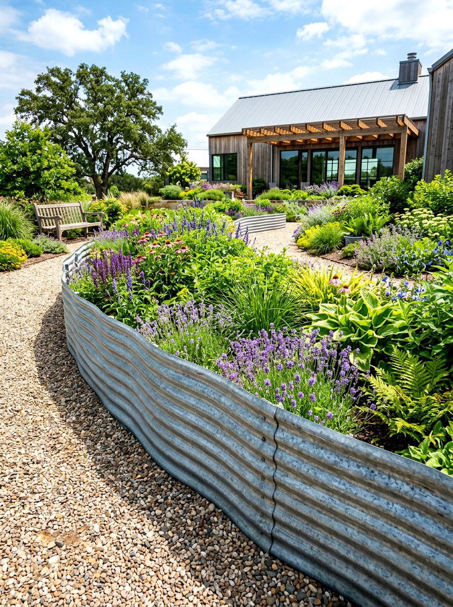 Corrugated metal edging - 30 lawn edging ideas