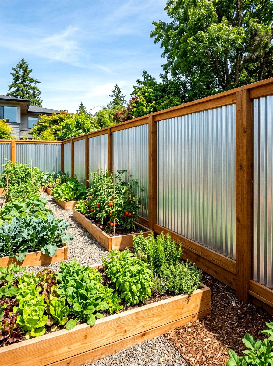 Corrugated metal garden fence - 30 vegetable garden fence ideas