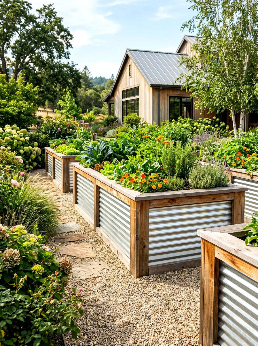 Corrugated metal panels - 30 vegetable garden border ideas