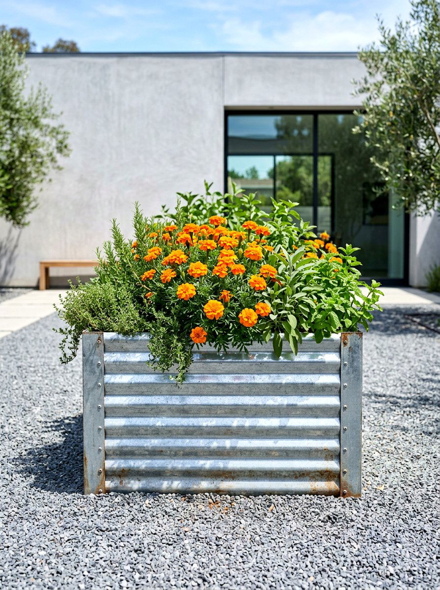 Corrugated metal planter - 30 narrow raised bed ideas