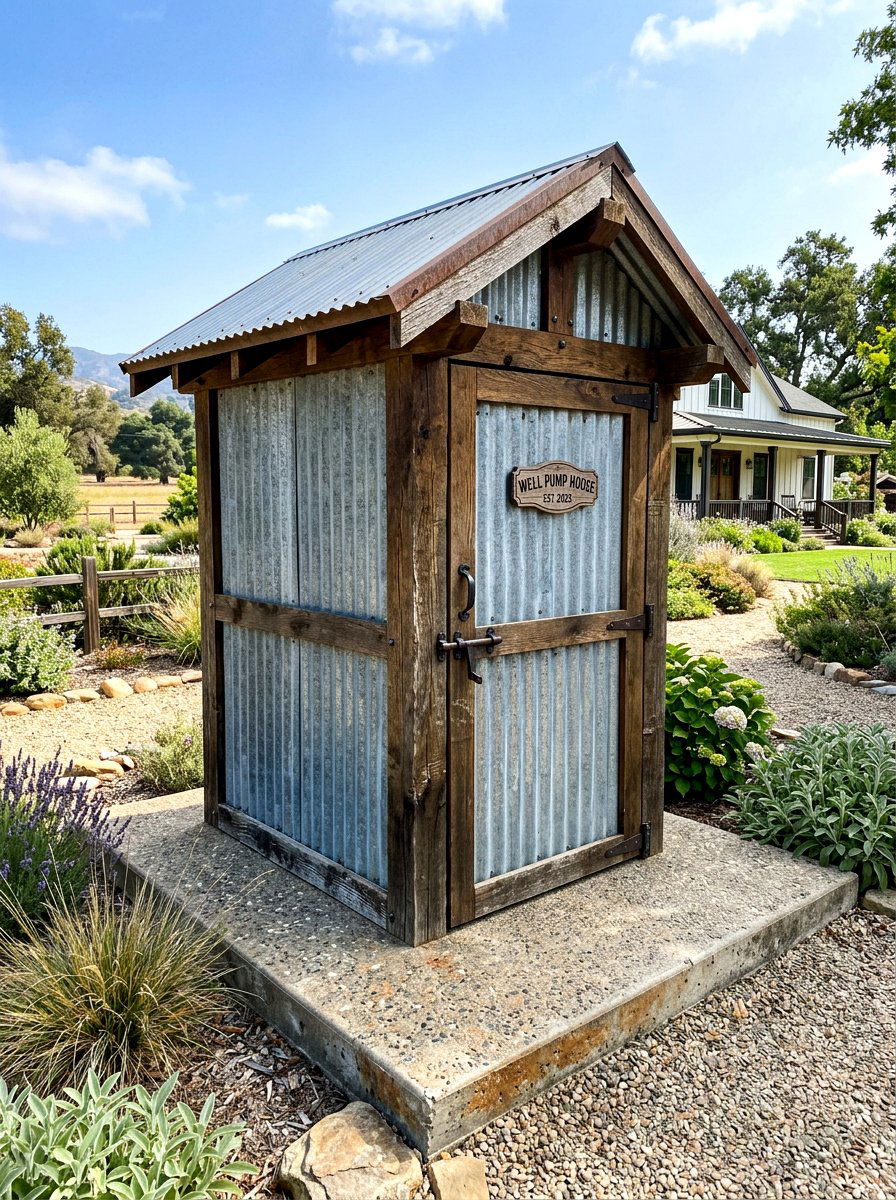 Corrugated metal pump cover - 30 pool equipment enclosure ideas