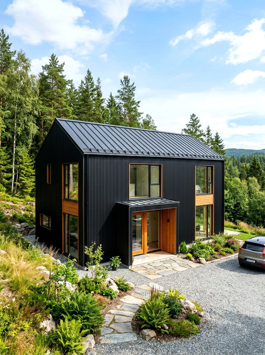 Corrugated metal siding Scandinavian house - 30 Scandinavian house exterior ideas