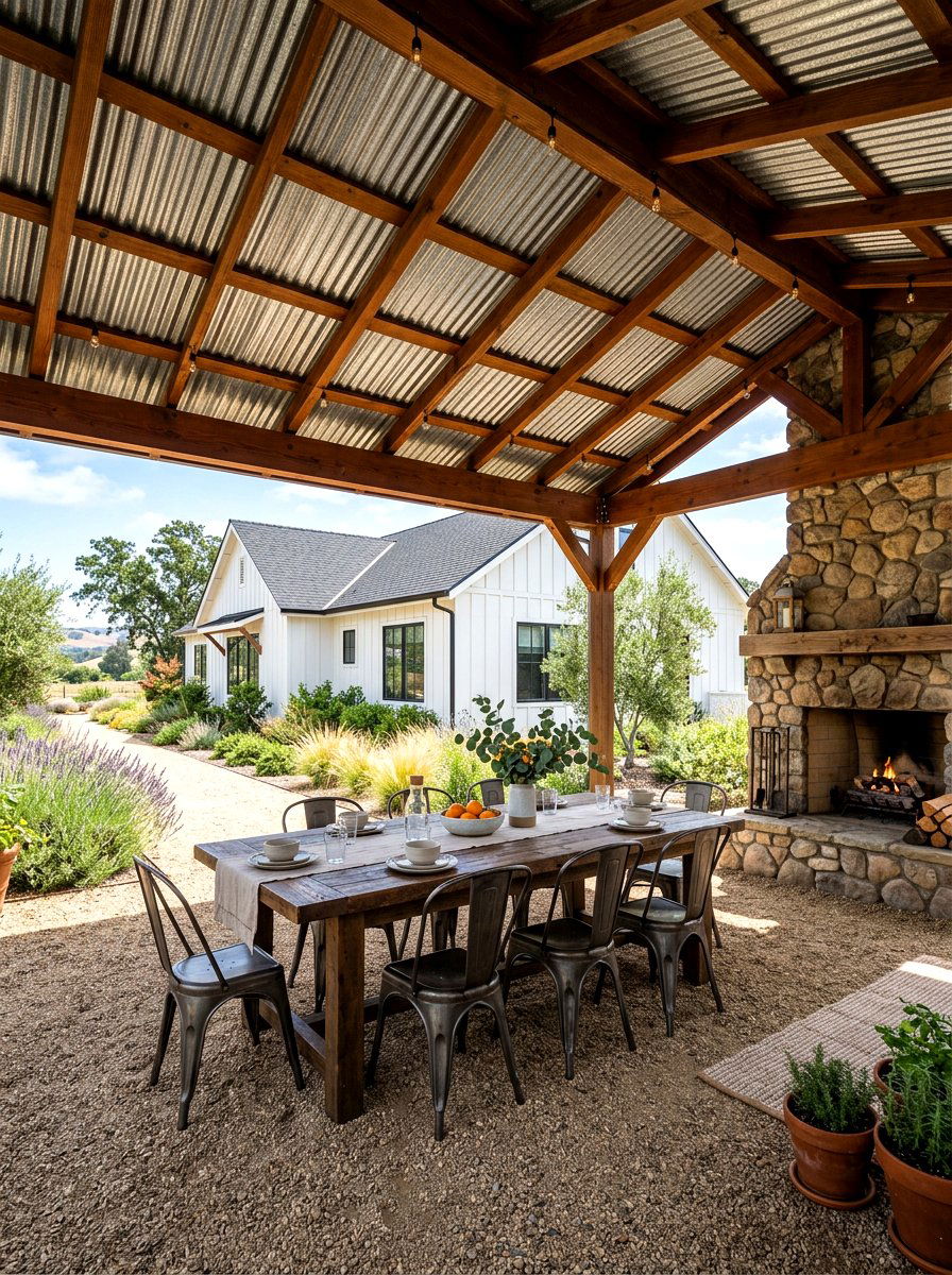 Corrugated steel metal patio cover - 30 metal patio cover ideas