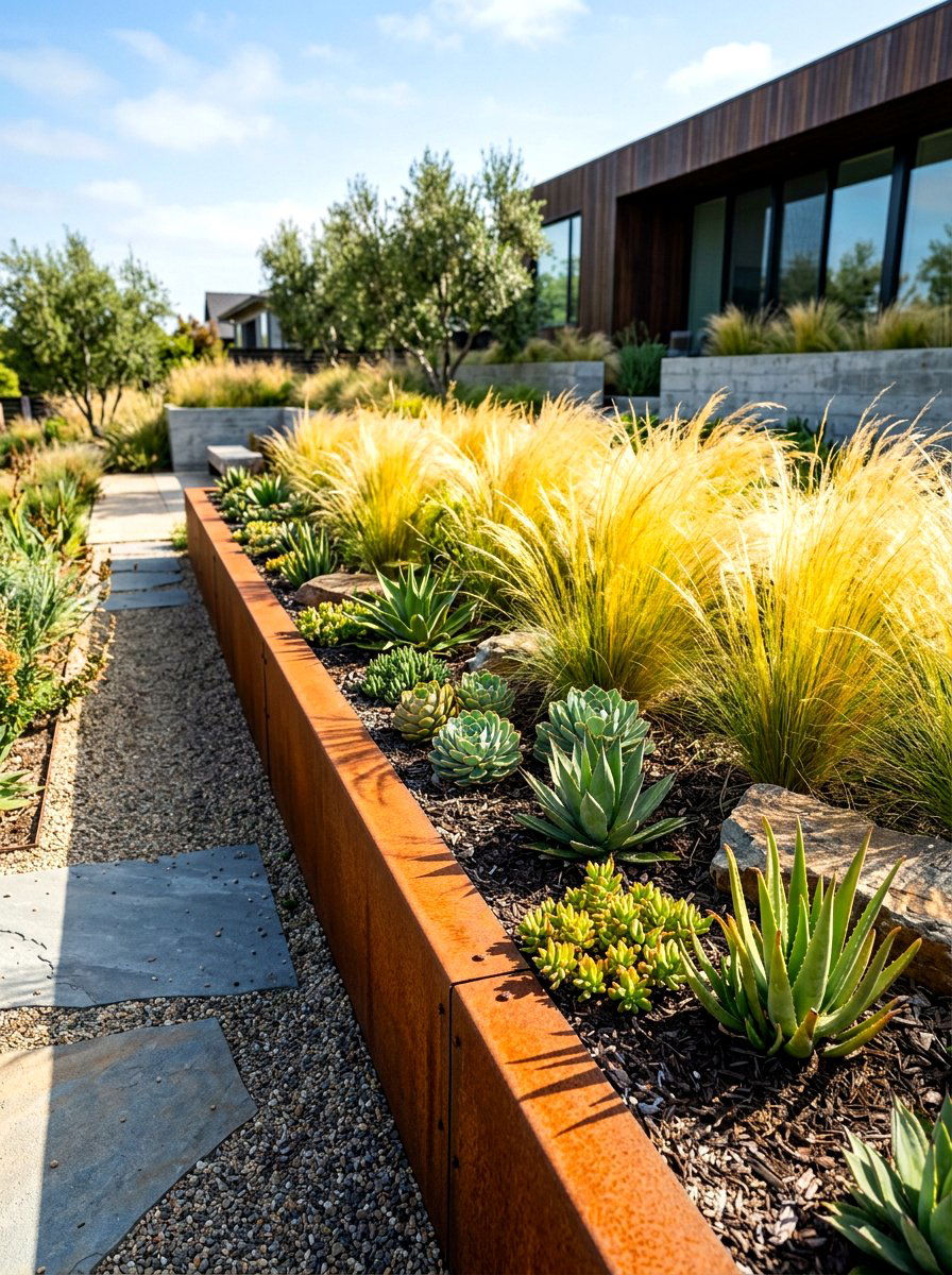 Corten Steel Bed Border - 30 flower bed border ideas
