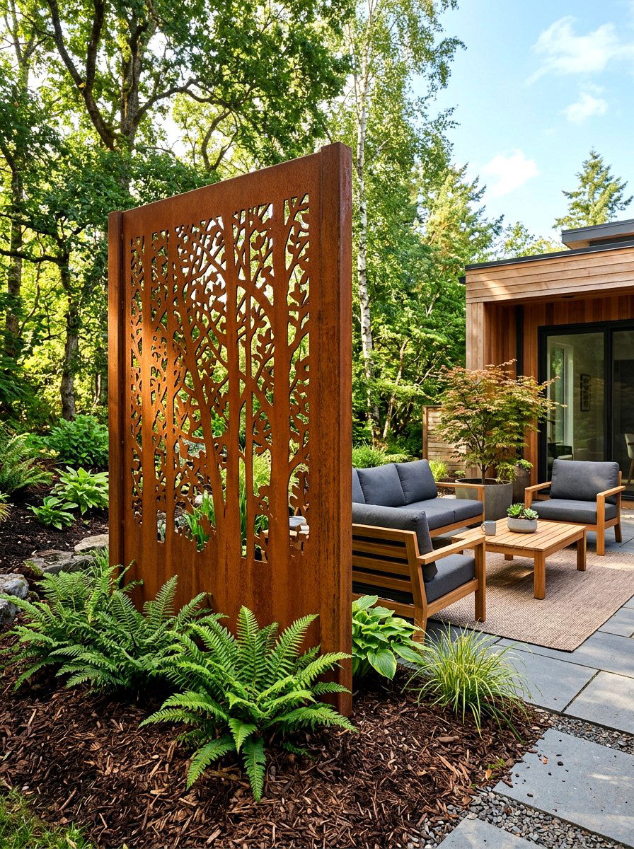 Corten Steel Decorative Screen - 30 backyard divider ideas