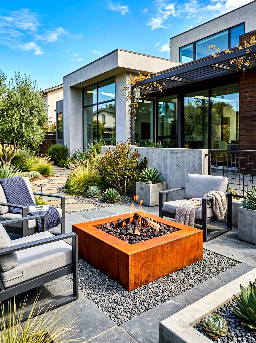 Corten Steel Fire Pit - 30 square fire pit ideas