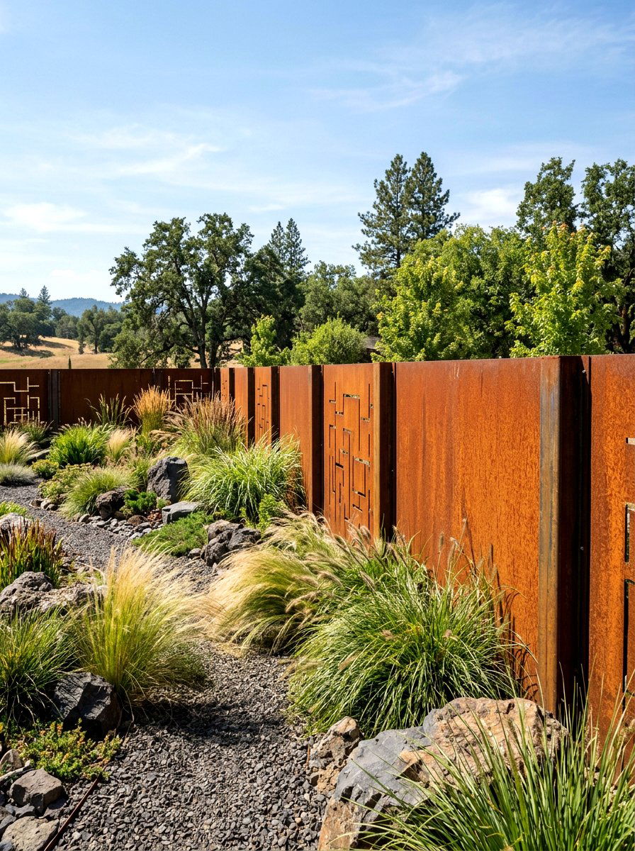 Corten Steel Garden Fence - 30 metal fence ideas