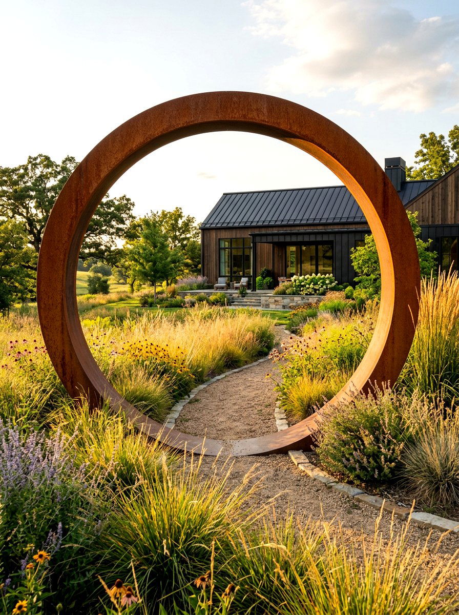 Corten Steel Moon Gate - 30 moon gate garden ideas