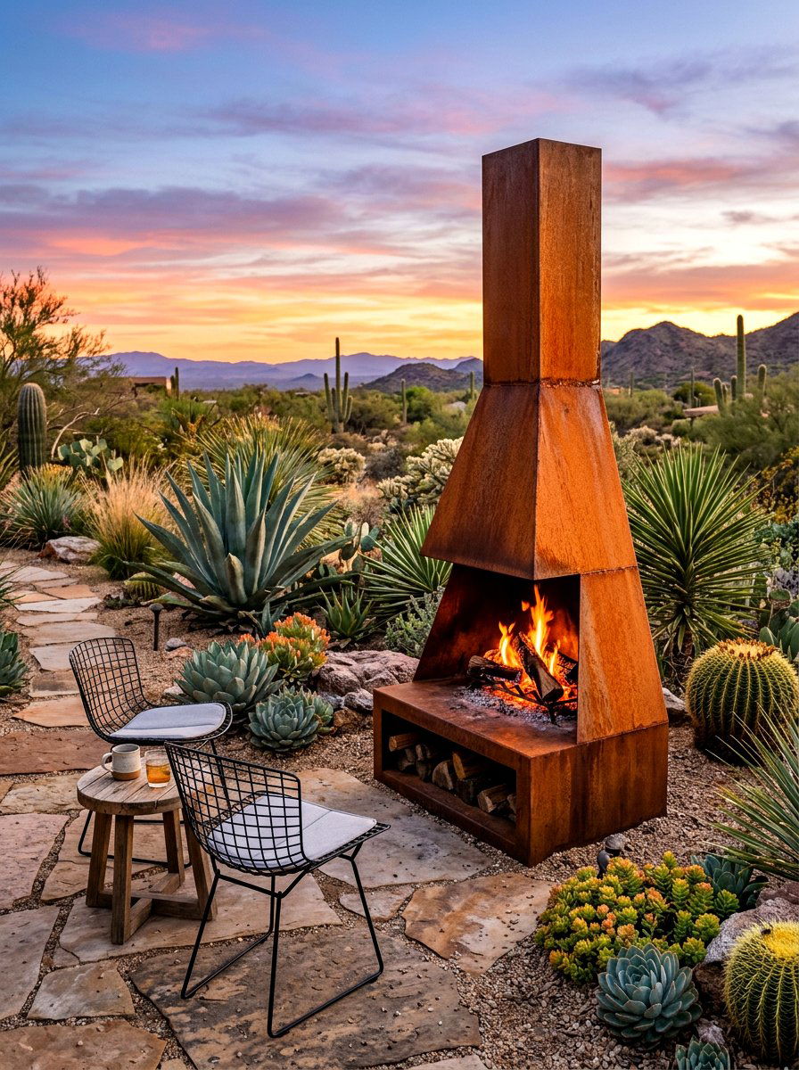 Corten Steel Outdoor Fireplace - 30 modern outdoor fireplace ideas