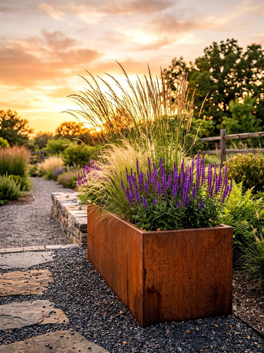 Corten Steel Planter - 30 metal raised bed ideas