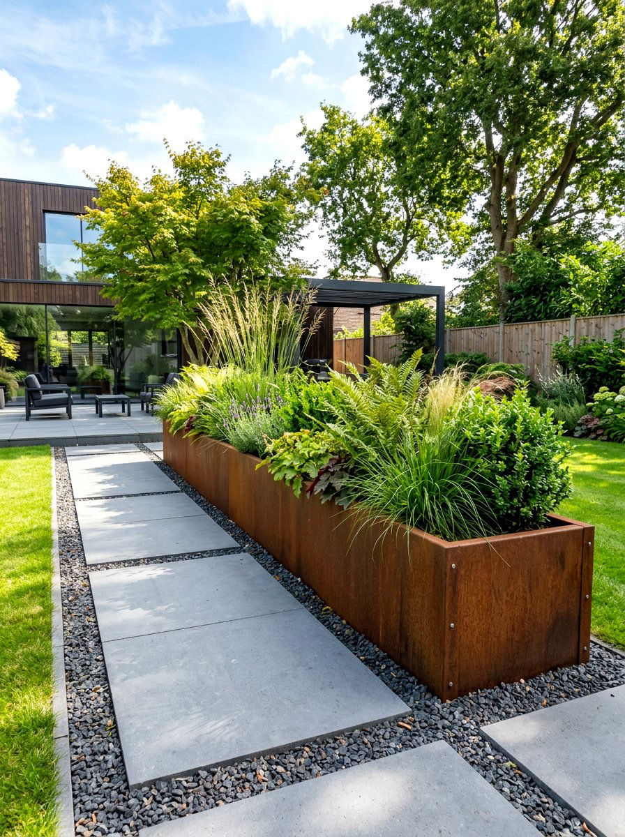 Corten Steel Planter - 30 warm minimalist backyard ideas
