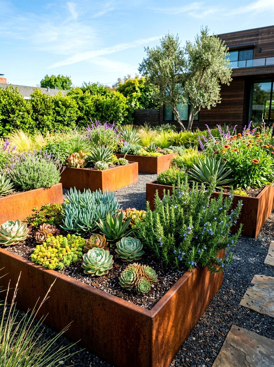 Corten Steel Planter Yard - 30 low water front yard ideas