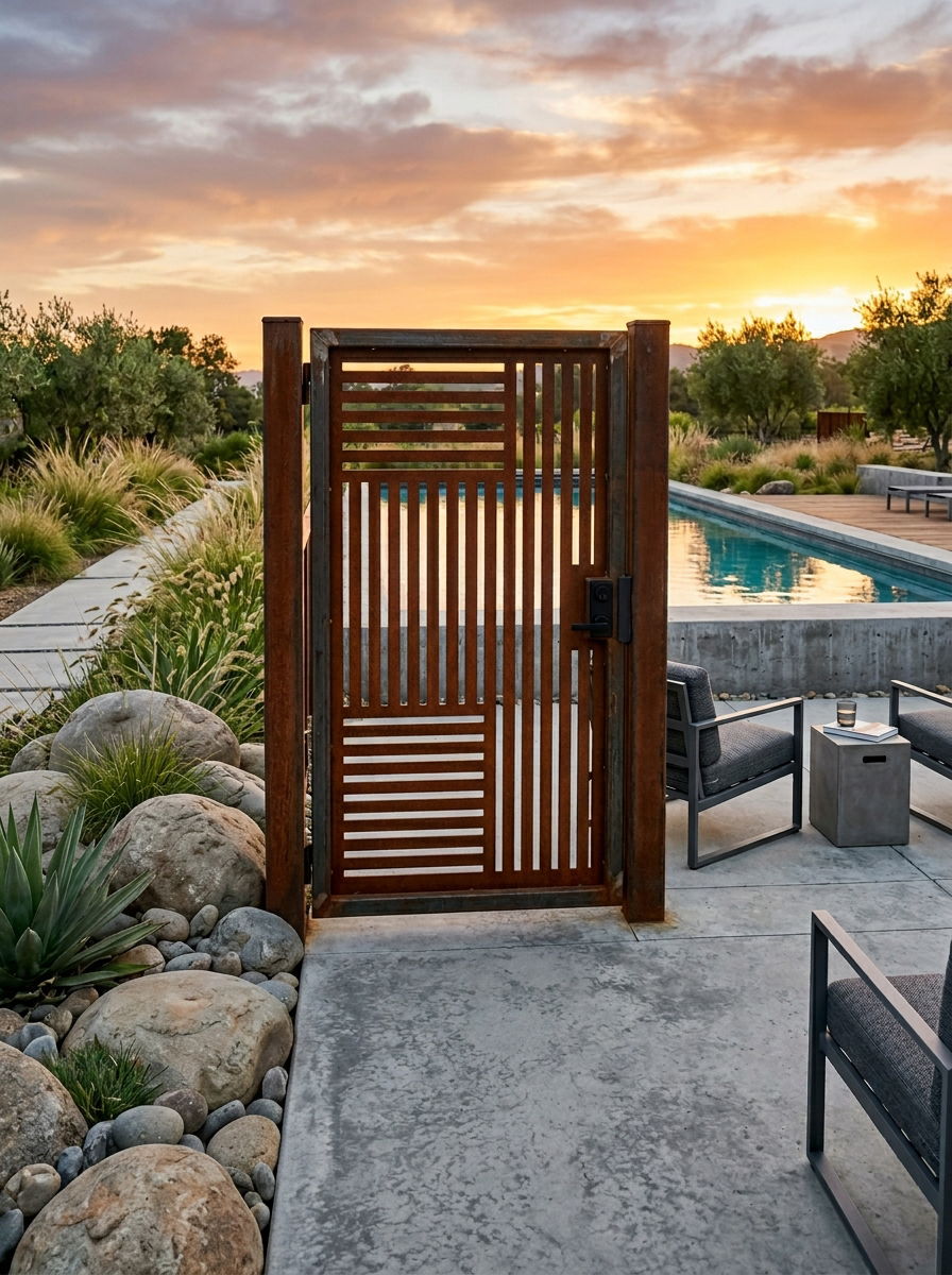 Corten Steel Pool Gate - 30 pool gate ideas