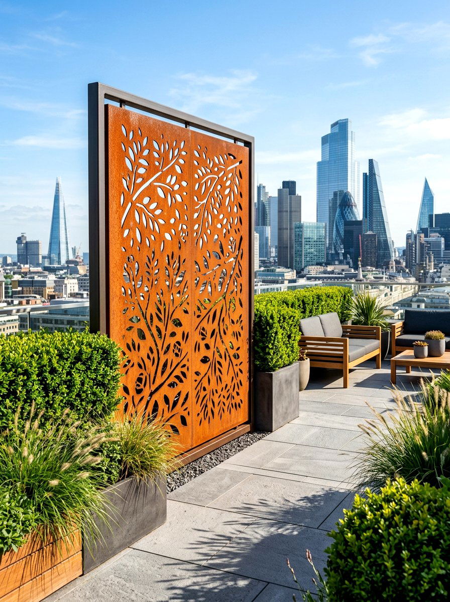 Corten Steel Privacy Panel - 30 rooftop privacy screen ideas