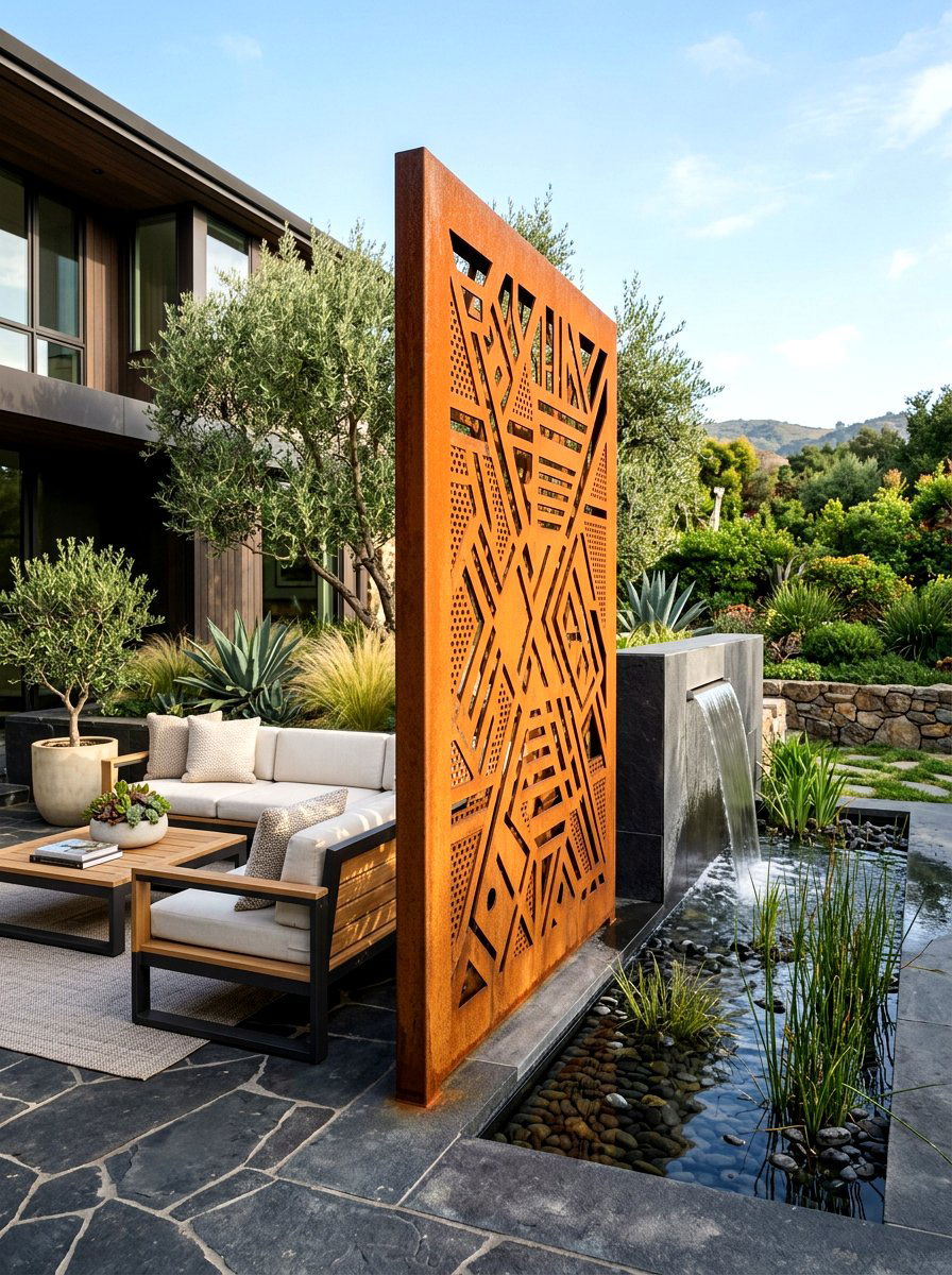 Corten Steel Privacy Panel - 30 private patio screen ideas