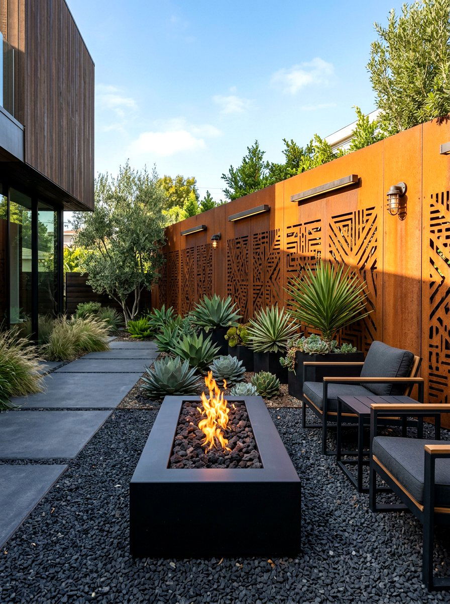 Corten Steel Privacy Wall - 30 patio corner screen ideas
