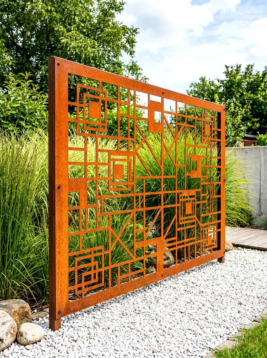 Corten Steel Screen - 30 outdoor room divider ideas