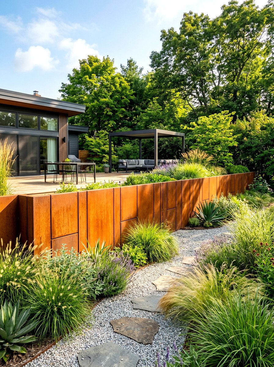 Corten Steel Wall - 30 retaining wall ideas