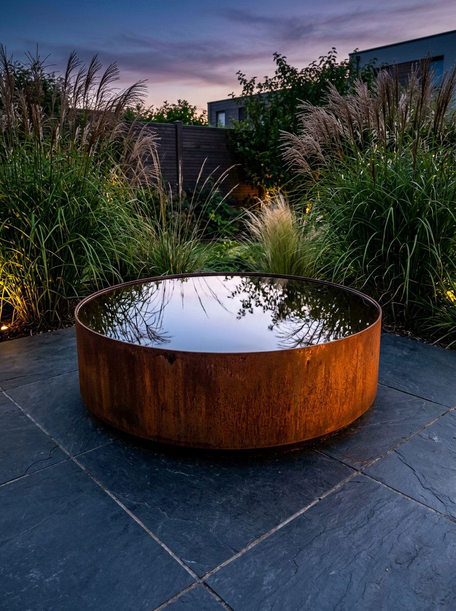 Corten Steel Water Bowl - 30 backyard water feature ideas