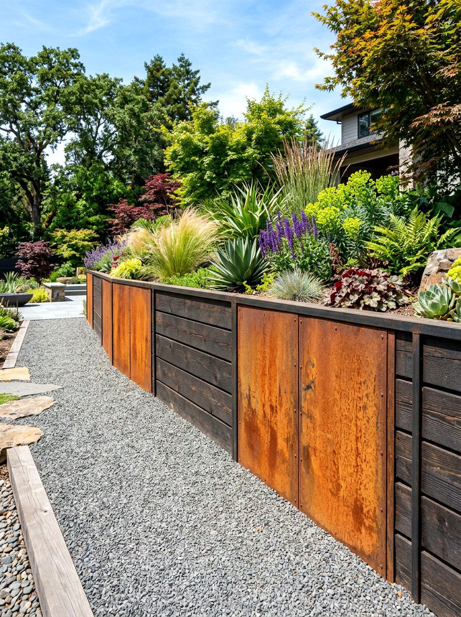 Corten Steel Wood - 30 timber retaining wall ideas