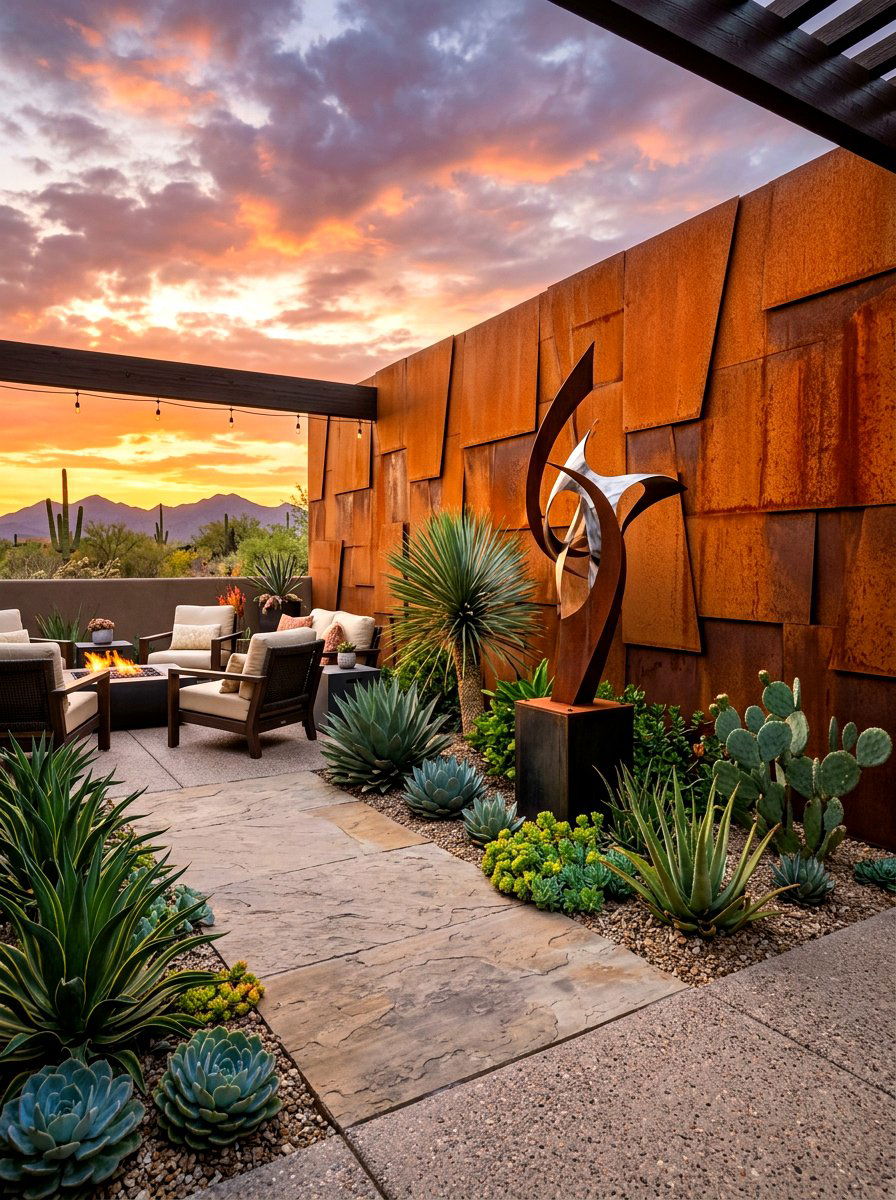 Corten Steel - 30 patio accent wall ideas