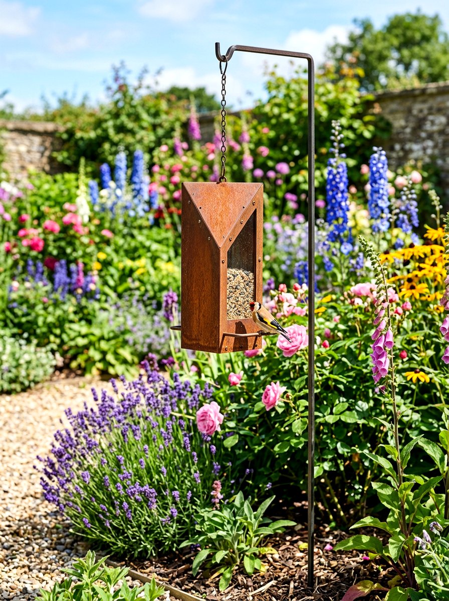 Corten steel bird feeder - 30 corten steel backyard ideas