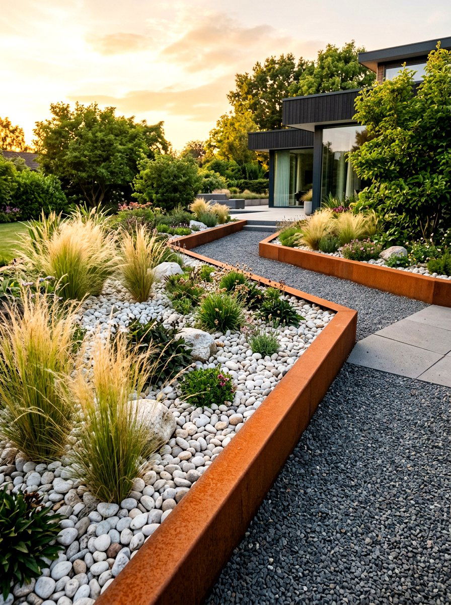 Corten steel garden edging - 30 garden border ideas