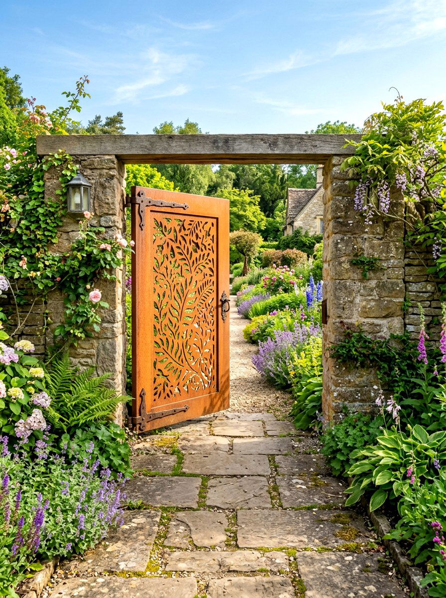 Corten steel garden gate - 30 corten steel backyard ideas
