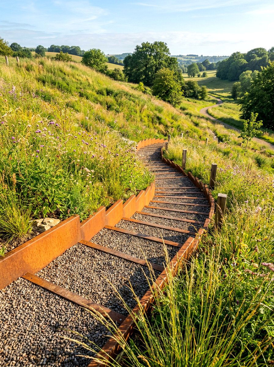 Corten steel garden steps - 30 corten steel backyard ideas