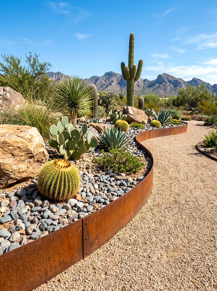 Corten steel gravel border - 30 corten steel backyard ideas