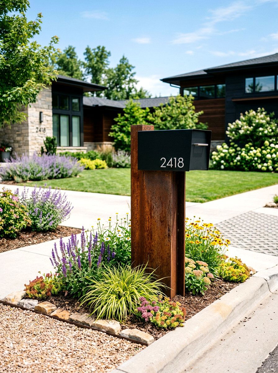 Corten steel mailbox post - 30 corten steel backyard ideas