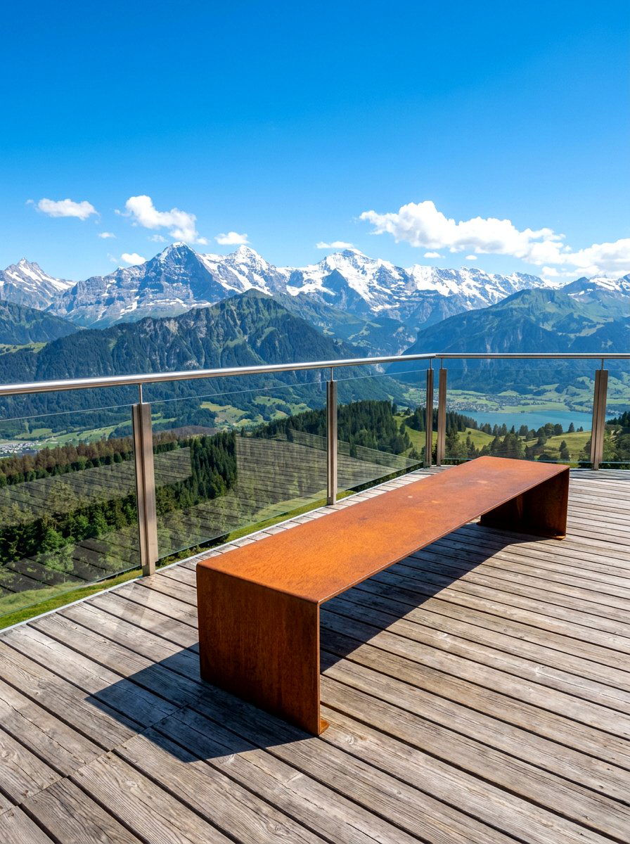 Corten steel outdoor bench - 30 corten steel backyard ideas
