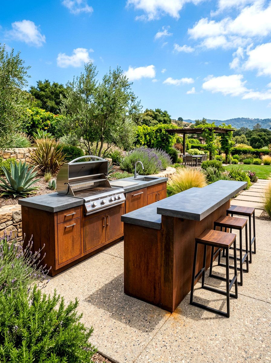 Corten steel outdoor kitchen - 30 corten steel backyard ideas