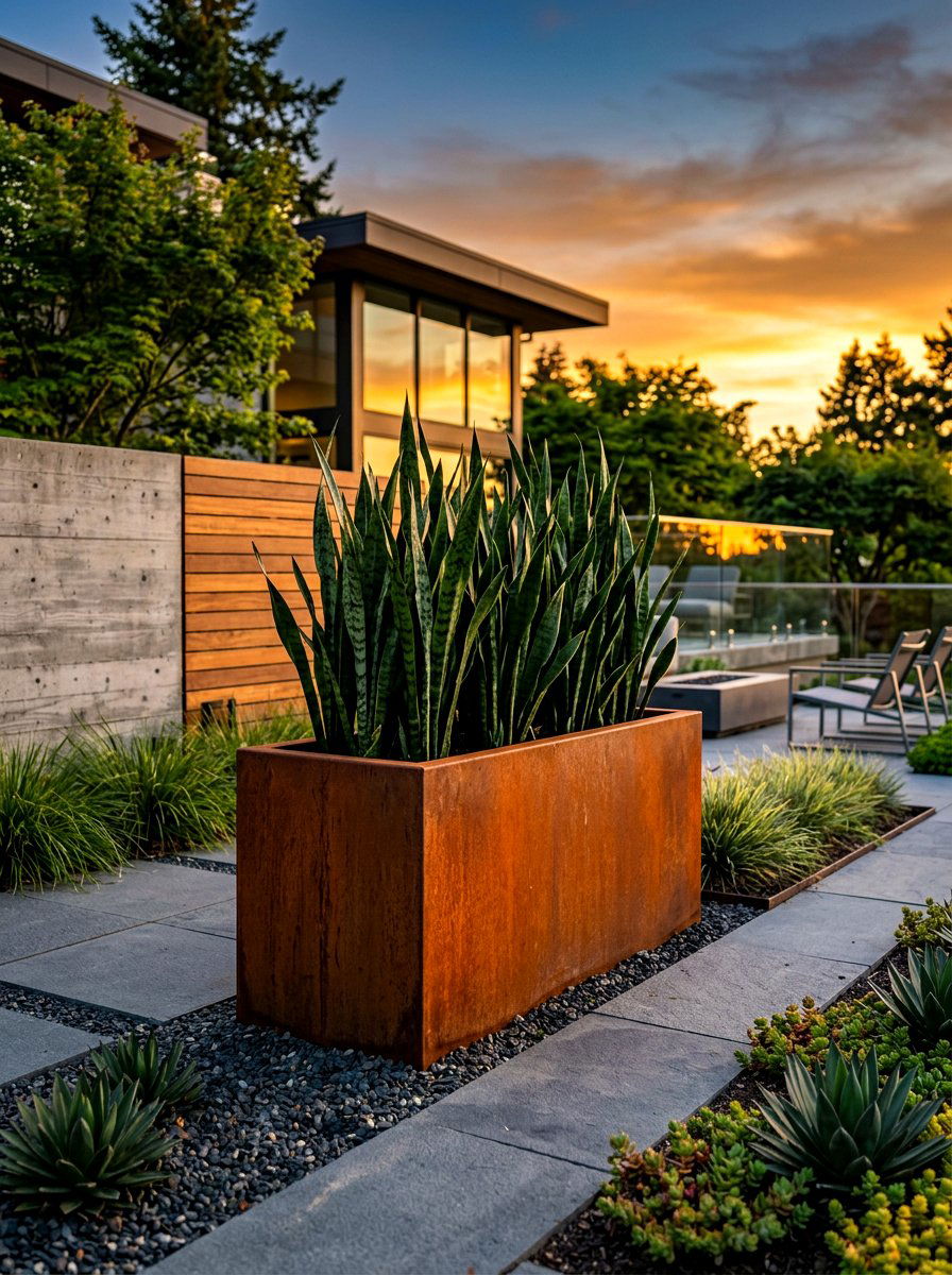 Corten steel planter - 30 garden planter ideas