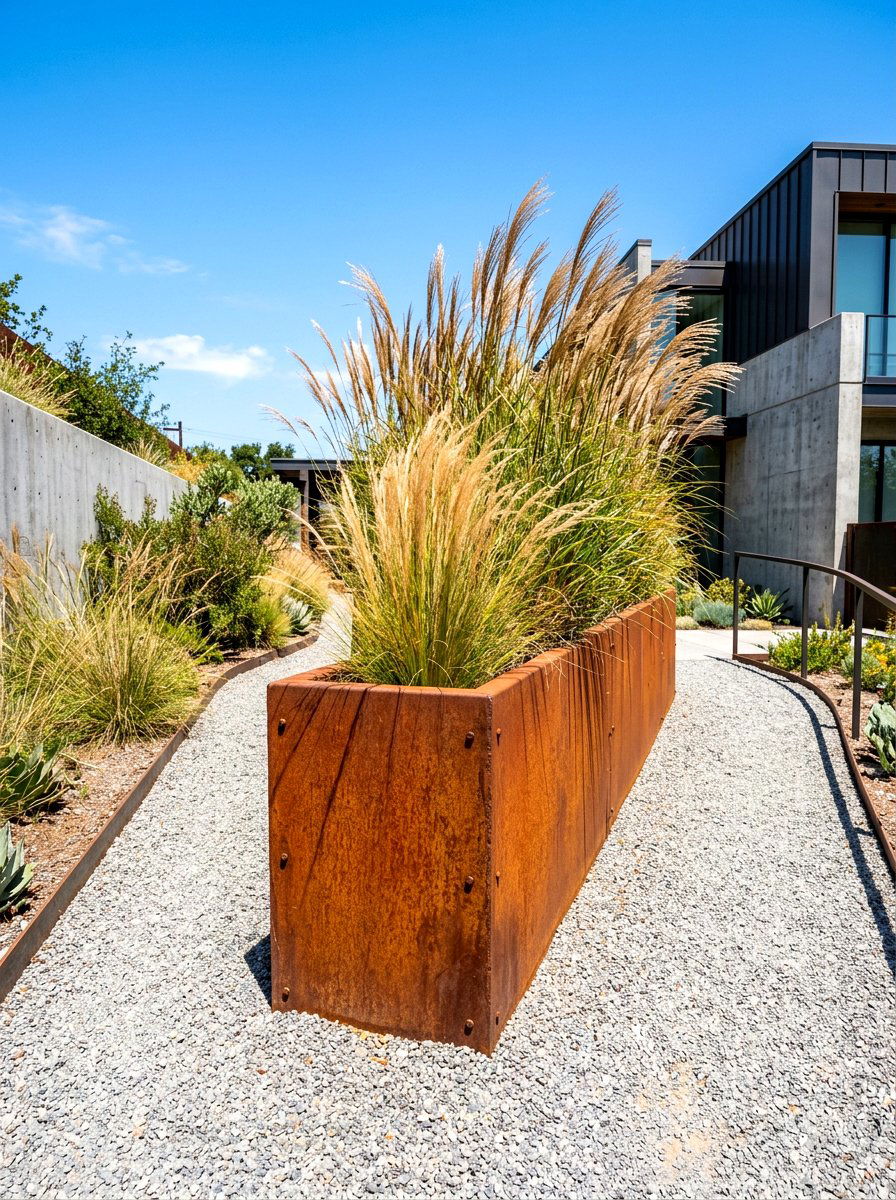 Corten steel planter - 30 modern garden ideas