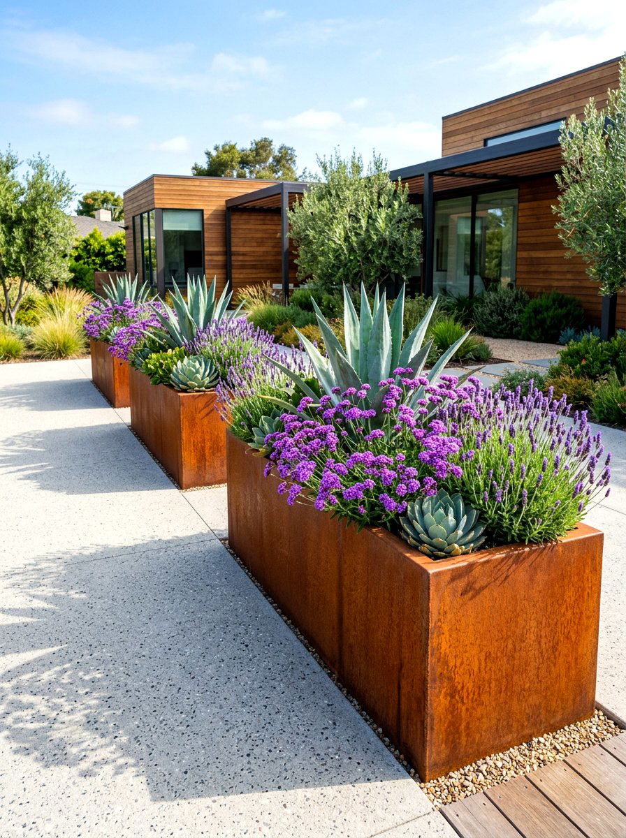 Corten steel planter box - 30 corten steel backyard ideas