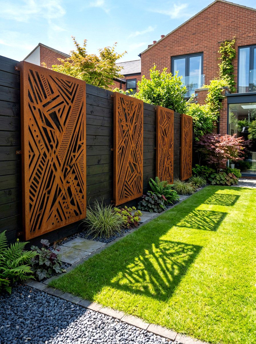 Corten steel privacy panel - 30 corten steel backyard ideas