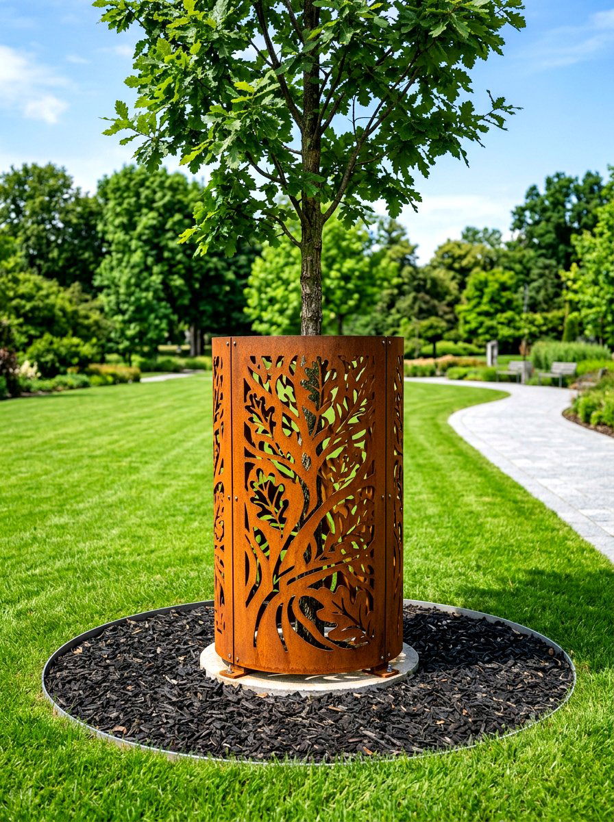 Corten steel tree guard - 30 corten steel backyard ideas