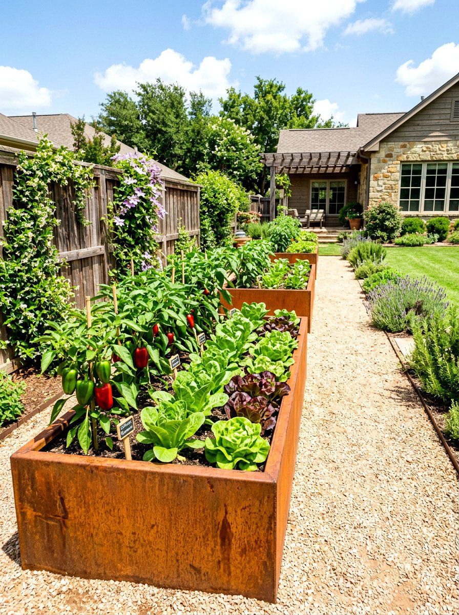 Corten steel vegetable planter - 30 corten steel backyard ideas