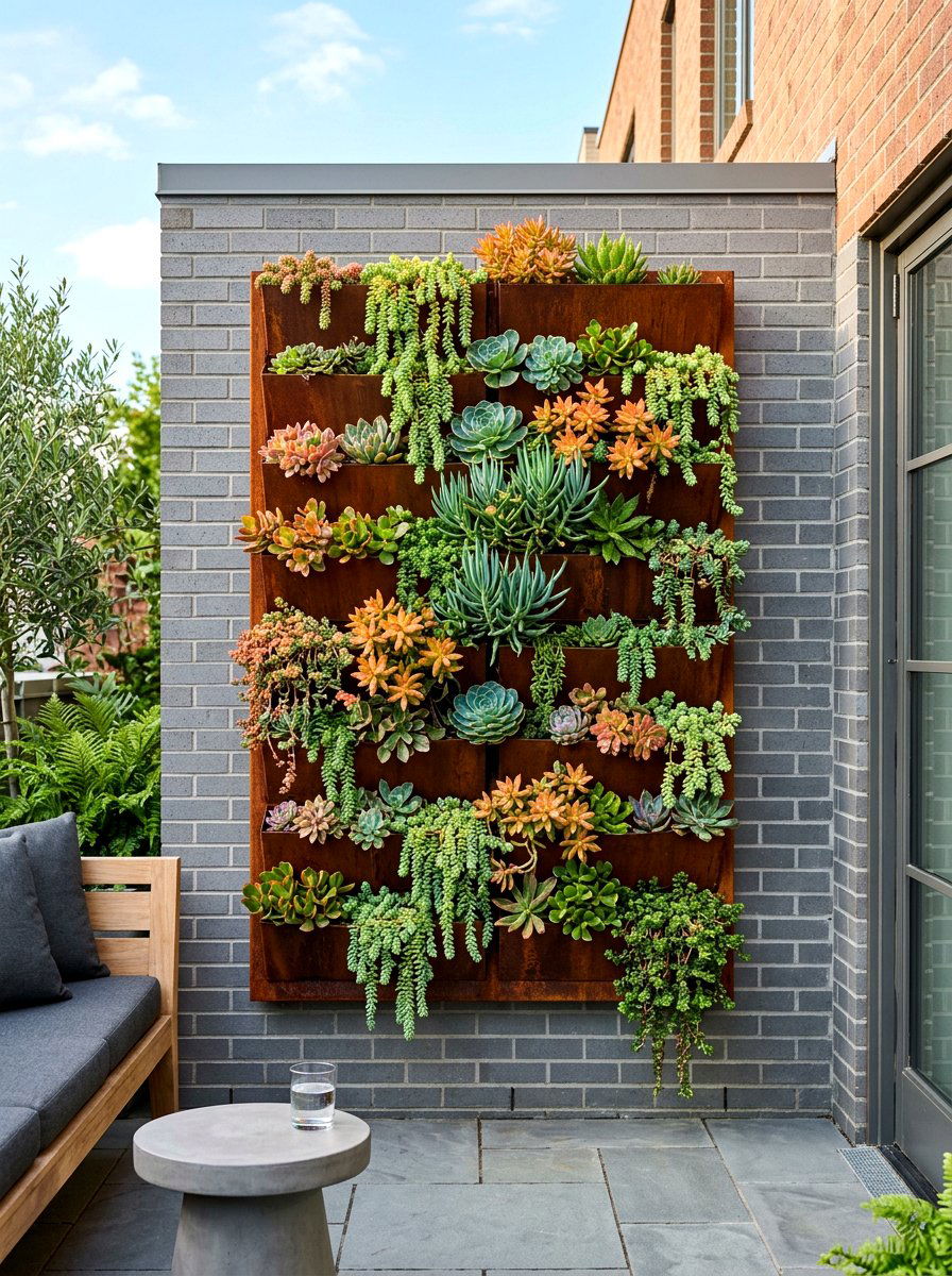 Corten steel vertical planter - 30 corten steel backyard ideas