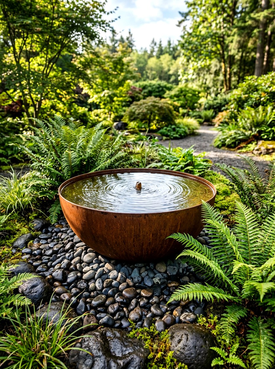 Corten steel water bowl - 30 corten steel backyard ideas