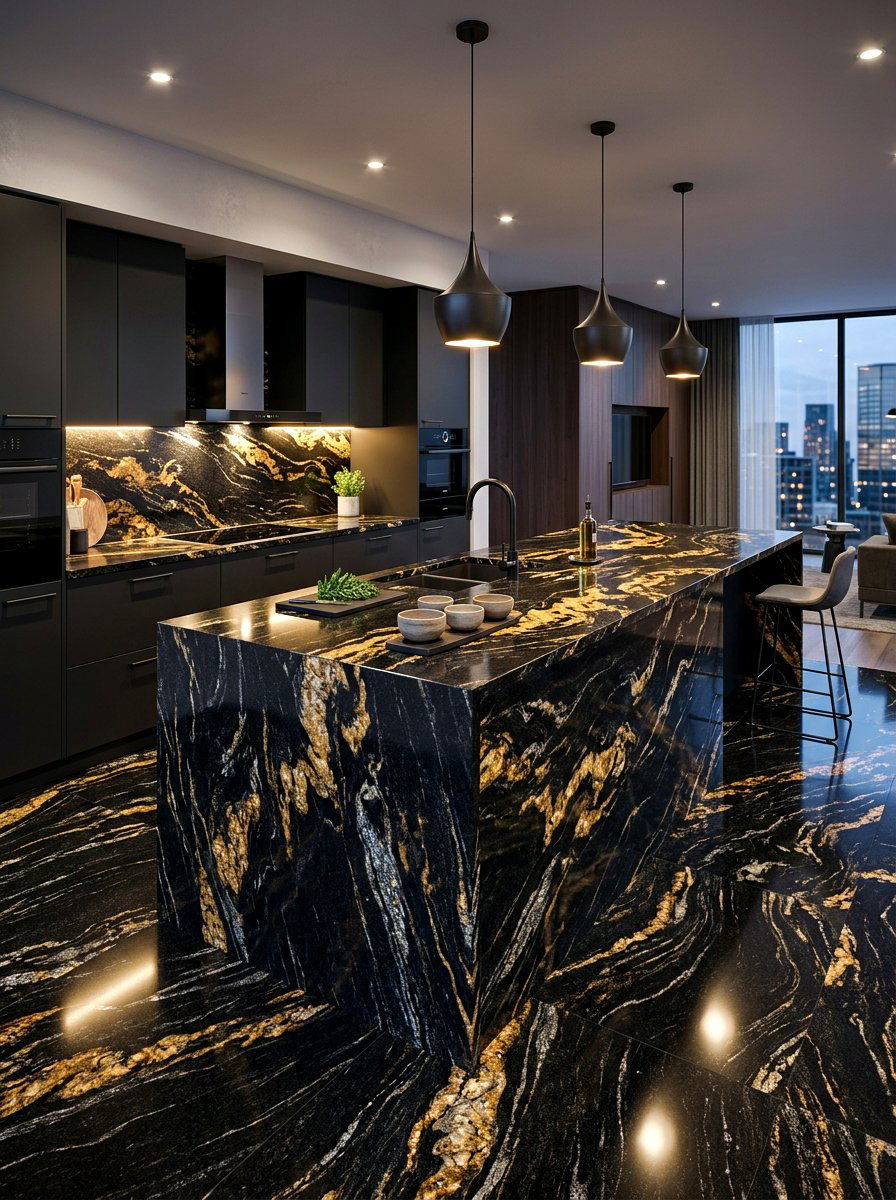 Cosmic Black Granite - 30 granite kitchen ideas