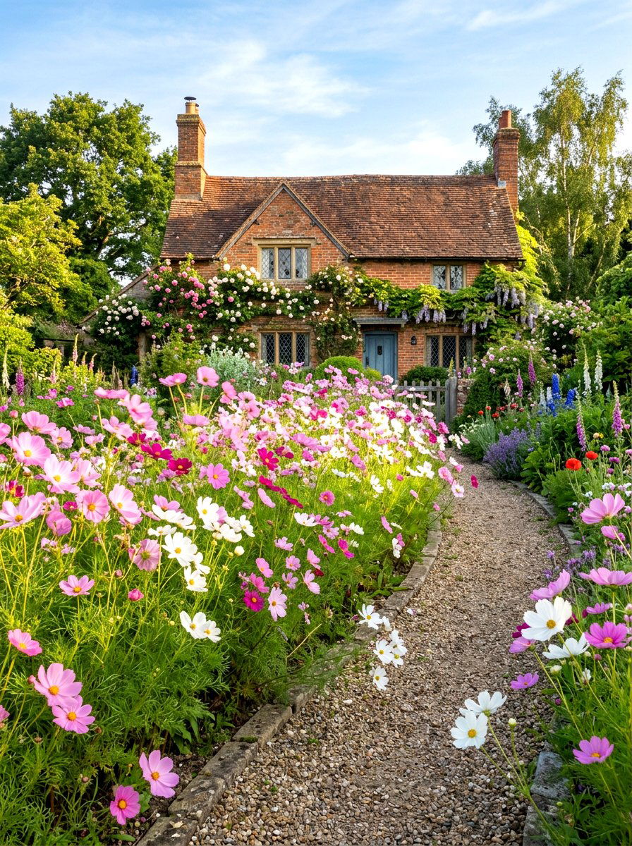 Cosmos cottage garden - 30 annual flower border ideas