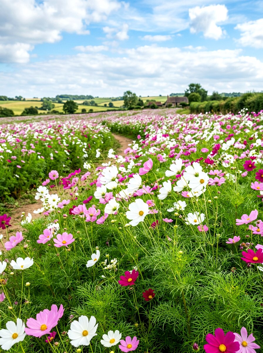 Cosmos flower field - 30 cottage cutting garden ideas
